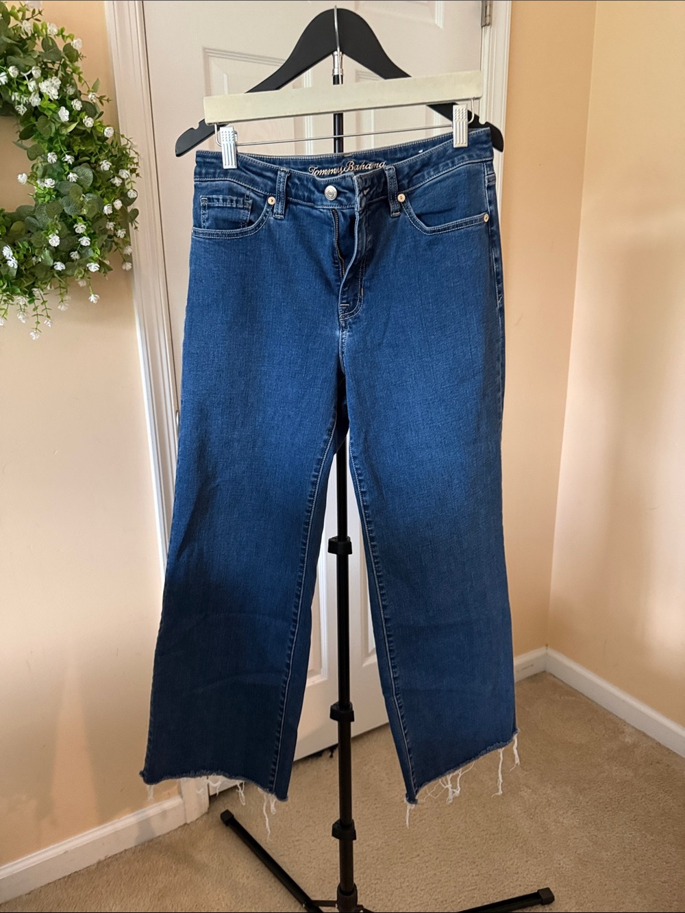 Tommy Bahama Dark Blue Cropped Wide-Leg Jeans